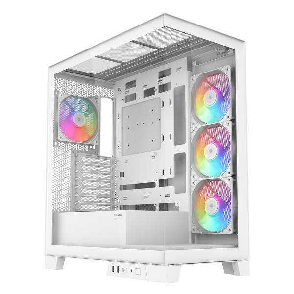 SAMA MID TOWER V50 WHITE 2*TG 4*FAN WHITE120mm ARGB PWM [V50-WHADA4X1-GL]