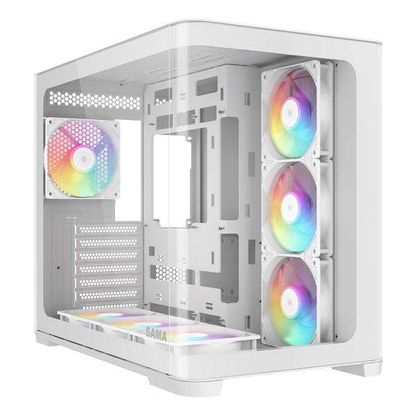 SAMA MID TOWER V60 WHITE DOPPIA CAMERA 2*TG 7*FAN WHITE120mm ARGB PWM [V60-WHADA7X1-GL]