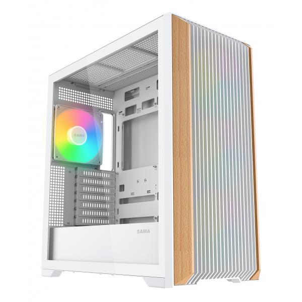 SAMA MID TOWER Z60 WHITE LISTELLO IN NOCE TG 4*FAN WHITE 140mm ARGB PWM [Z60-BKAWA4X1-GL]