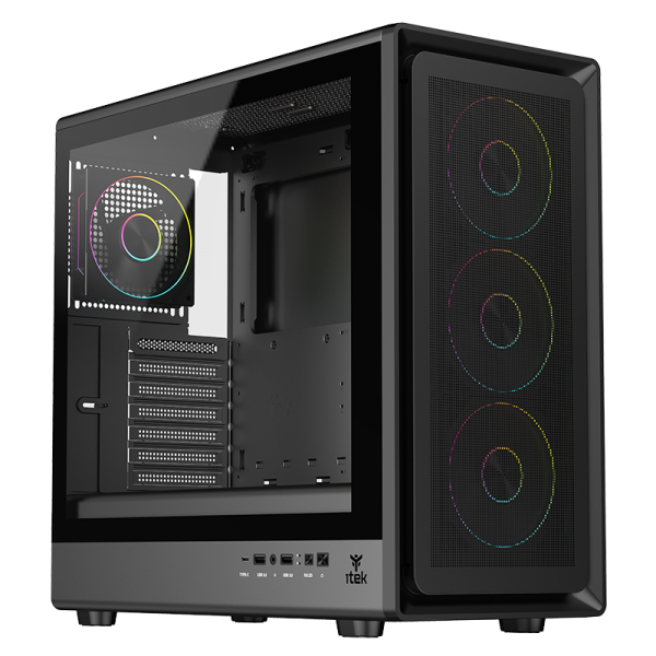 ITEK CASE MESHCORE 36B GAMING TOWER ATX 4x14CM ARGB FAN 2xUSB3 TYPE-C TEMP GLASS SIDE PANEL [ITGCAMC36B]