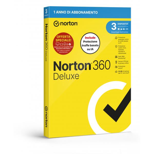 NORTON 360 DELUXE 2026 -ANTITRUFFA- ATTACH - 3 DISPOSITIVI 12 MESI 25GB - IT BOX [21483646]