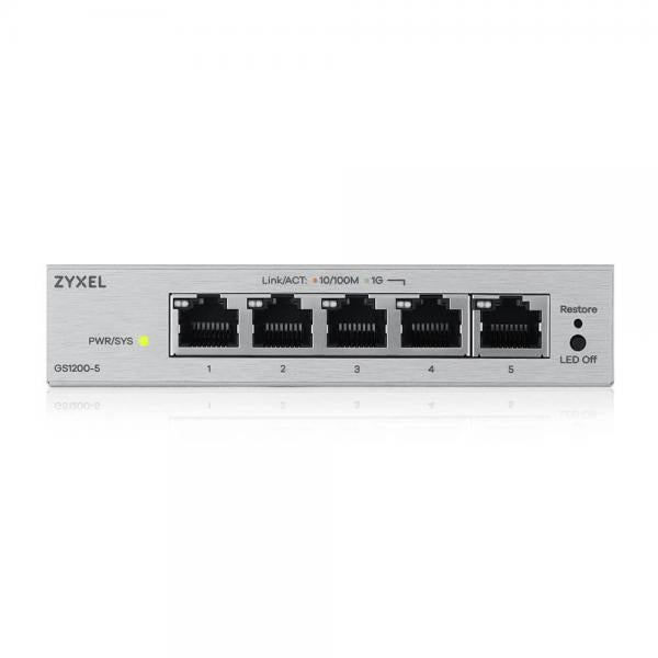 Zyxel 5-Port Managed L2 Gigabit Ethernet Switch - (10/100/1000) - Desktop - Grey [GS1200-5V3-EU0101F]