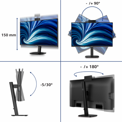 PHILIPS MONITOR 27 LED IPS QHD 16:9 4MS 350 CDM, PIVOT, USB-C, WEBCAM, DP/HDMI, MULTIMEDIALE [27B2N3500JH]