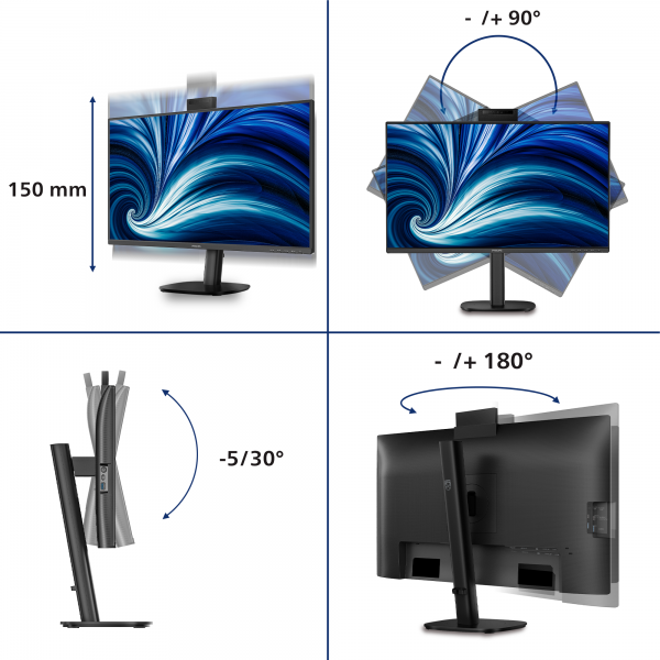 PHILIPS MONITOR 27 LED IPS QHD 16:9 4MS 350 CDM, PIVOT, USB-C, WEBCAM, DP/HDMI, MULTIMEDIALE [27B2N3500JH]