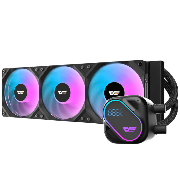 DARKFLASH DE240 AIO LIQUID CPU COOLER, 240MM RADIATOR, 2X120MM ARGB FANS, 2500 RPM PUMP [DF-DE240-BK-049]