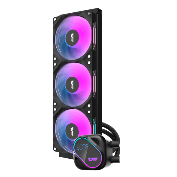 DARKFLASH DE240 AIO LIQUID CPU COOLER, 240MM RADIATOR, 2X120MM ARGB FANS, 2500 RPM PUMP [DF-DE240-BK-049]