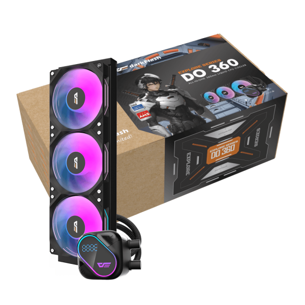 DARKFLASH DE240 AIO LIQUID CPU COOLER, 240MM RADIATOR, 2X120MM ARGB FANS, 2500 RPM PUMP [DF-DE240-BK-049]
