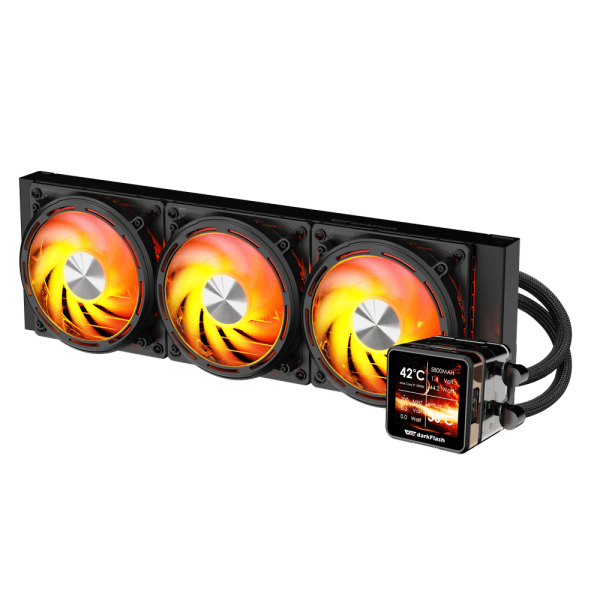 DARKFLASH DE360 AIO LIQUID CPU COOLER, 360MM RADIATOR, 3X120MM ARGB FANS, 2500 RPM PUMP [DF-DE360-BK-051]