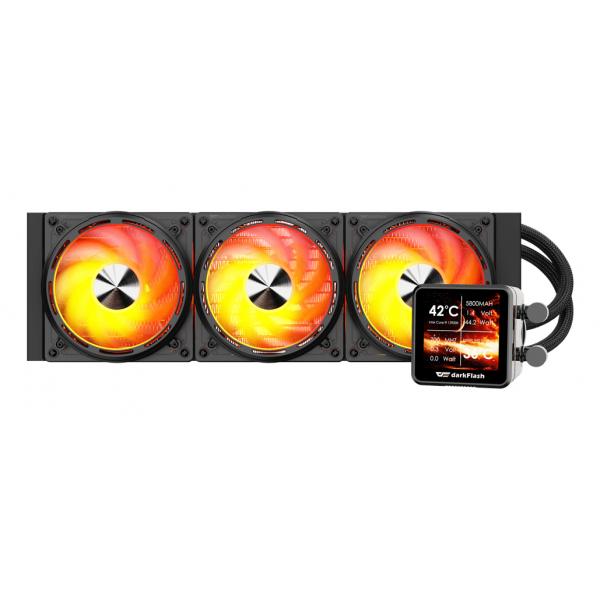 DARKFLASH DE360 AIO LIQUID CPU COOLER, 360MM RADIATOR, 3X120MM ARGB FANS, 2500 RPM PUMP [DF-DE360-BK-051]