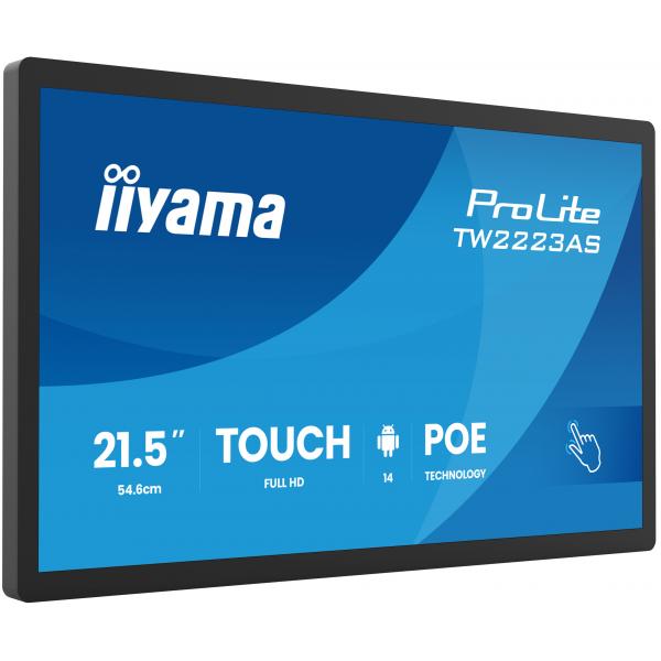 iiyama TW2223AS-B3P visualizzatore di messaggi Pannello piatto interattivo 54,6 cm (21.5") Wi-Fi 450 cd/m Full HD Nero Touch screen Processore integrato Android 24/7 [TW2223AS-B3P]