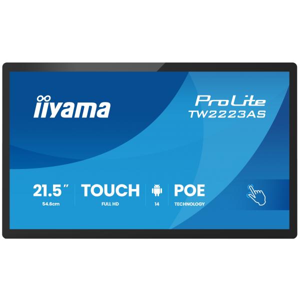 iiyama TW2223AS-B3P visualizzatore di messaggi Pannello piatto interattivo 54,6 cm (21.5") Wi-Fi 450 cd/m Full HD Nero Touch screen Processore integrato Android 24/7 [TW2223AS-B3P]