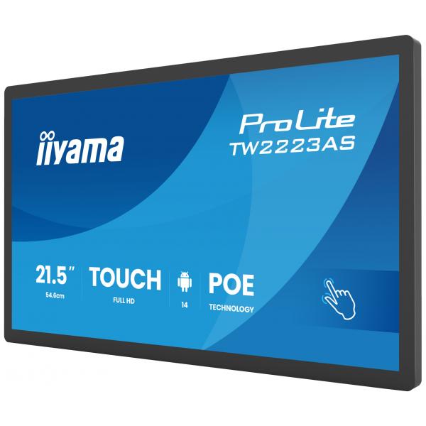 iiyama TW2223AS-B3P visualizzatore di messaggi Pannello piatto interattivo 54,6 cm (21.5") Wi-Fi 450 cd/m Full HD Nero Touch screen Processore integrato Android 24/7 [TW2223AS-B3P]