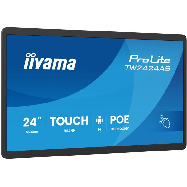 iiyama TW2424AS-B3P visualizzatore di messaggi Pannello piatto interattivo 60,5 cm (23.8") Wi-Fi 450 cd/m Full HD Nero Touch screen Processore integrato Android 24/7 [TW2424AS-B3P]