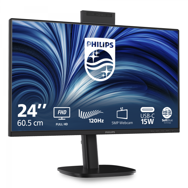 PHILIPS MONITOR 23,8 LED IPS FHD 16:9 4MS 300 CDM 120hz, PIVOT, WEBCAM, USB-C, VGA/DP/HDMI, MULTIMED [24B2N3200JH]