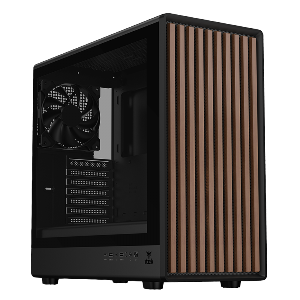 CASE WOODY W2B GAMING TOWER ATX 4x14CM BLACK fAN 2xUSB3 TYPE-C WOOD FRONT DARKER TEMP GLASS SIDE [ITGCAWOW2B]