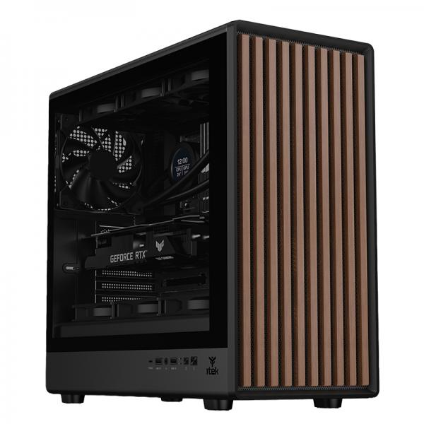 CASE WOODY W2B GAMING TOWER ATX 4x14CM BLACK fAN 2xUSB3 TYPE-C WOOD FRONT DARKER TEMP GLASS SIDE [ITGCAWOW2B]