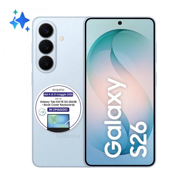 Samsung Galaxy S26 Smartphone AI, 512GB, Processore avanzato, Assistente Foto, Creative Studio, Camera 50 MP, 4300 mAh, Sky Blue [SM-S942BLBHEUE]