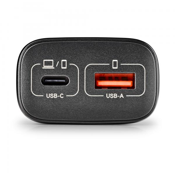 NGS EON 45W BLACK: CARICATORE GaN DA PARETE UNIVERSALE DA 45W con 2 porte: USB-C + USB-A [EON45WBLACK-B2C]