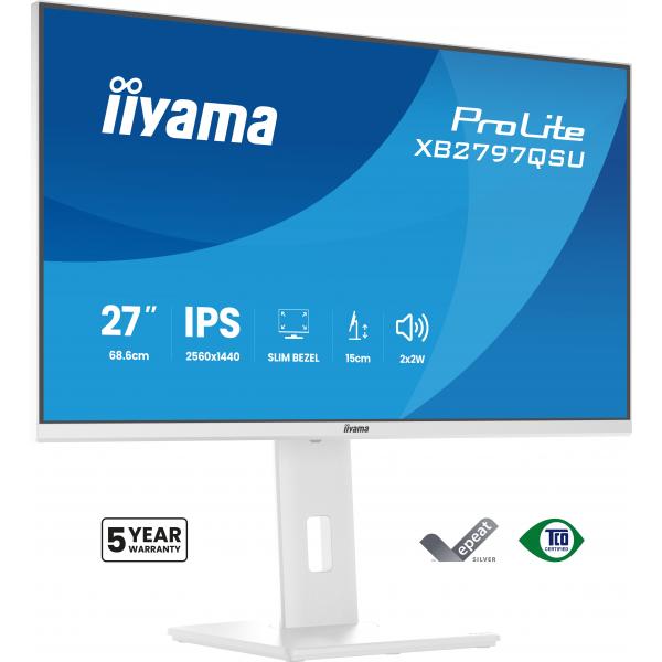 iiyama ProLite XB2797QSU-W1 Monitor PC 68,6 cm (27") 2560 x 1440 Pixel Quad HD LED Bianco [XB2797QSU-W1]