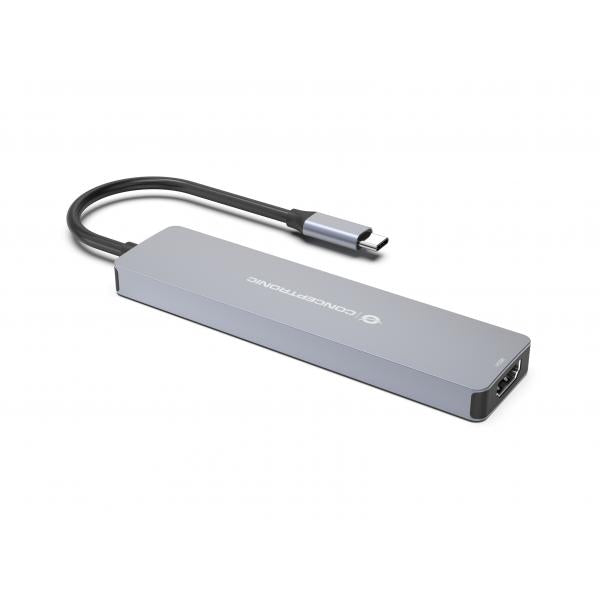 Conceptronic 7-in-1 USB 3.2 Gen 1 Docking Station - 4K60Hz HDMI - USB-A 5Gbps x 2 - USB-C 5Gbps - SD - TF/MicroSD - 100W USB PD [DONN28G]