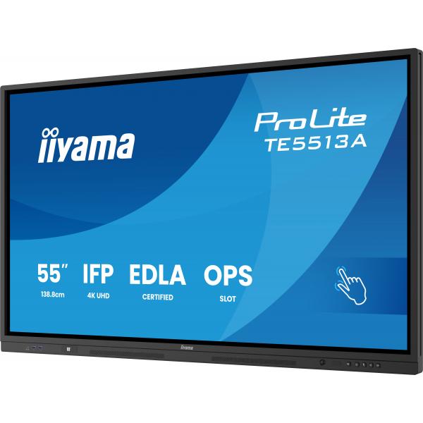 iiyama TE5513A-B2AG visualizzatore di messaggi Pannello piatto interattivo 138,7 cm (54.6") Wi-Fi 500 cd/m 4K Ultra HD Nero Touch screen Processore integrato Android 24/7 [TE5513A-B2AG]