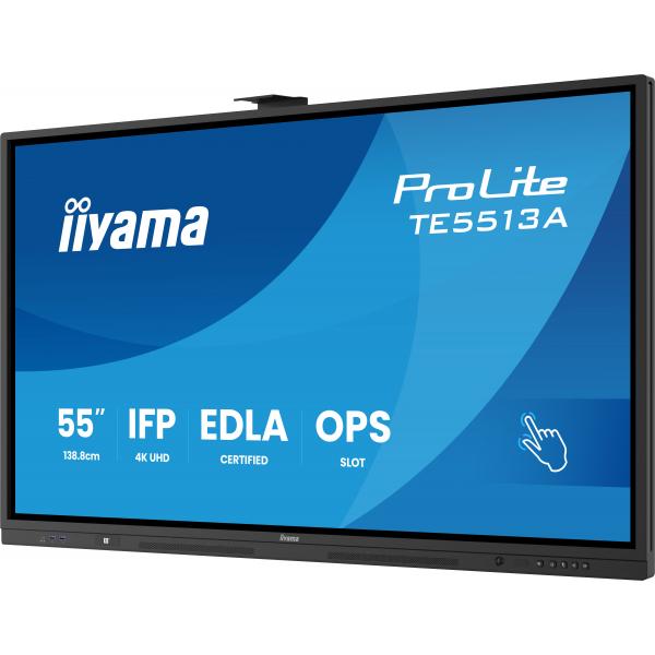 iiyama TE5513A-B2AG visualizzatore di messaggi Pannello piatto interattivo 138,7 cm (54.6") Wi-Fi 500 cd/m 4K Ultra HD Nero Touch screen Processore integrato Android 24/7 [TE5513A-B2AG]