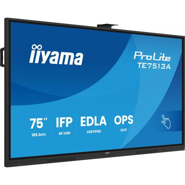 iiyama TE7513A-B2AG visualizzatore di messaggi Pannello piatto interattivo 190,5 cm (75") Wi-Fi 500 cd/m 4K Ultra HD Nero Touch screen Processore integrato Android 24/7 [TE7513A-B2AG]