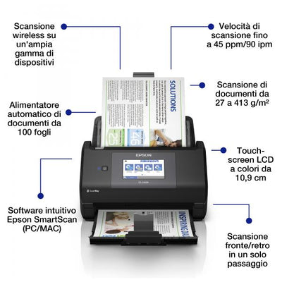 Epson WorkForce ES-590W Sheet-fed Scanner - 600 x 600 DPI - A4 - Black [B11B288401]