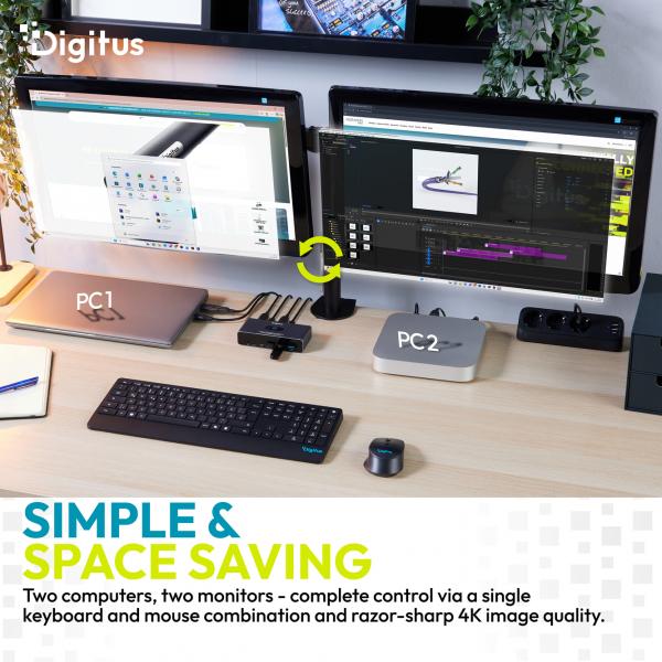 Digitus USB-C 3.0 Dual HDMI KVM Switch - 2-port - 4K60Hz - Core Line [DS-12856]
