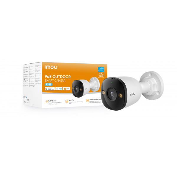 IMOU TELECAMERA POE 8MP (4K) 25/30FPS, POE/12V DC, HUMAN VEHICLE DETECTION, SMART COLOR NIGHT VISI [IPC-PS3EP-8Q0]