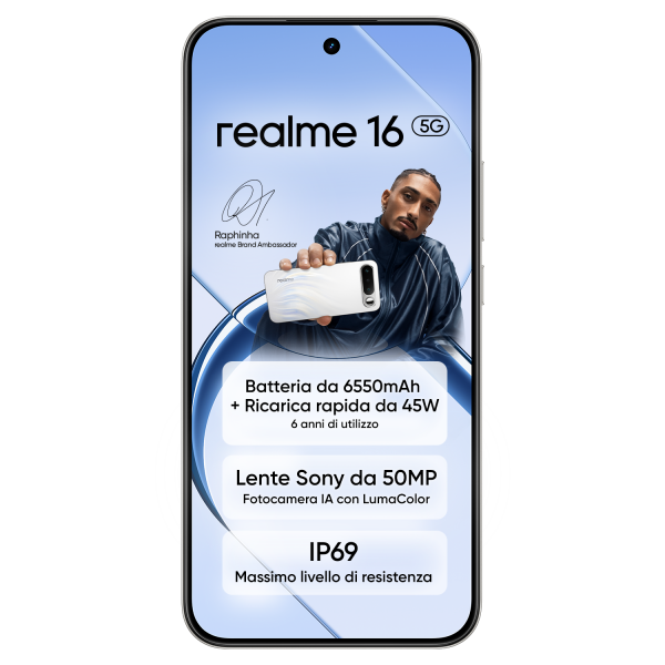 realme 16 5G 16,7 cm (6.57") Doppia SIM Android 16.0 USB tipo-C 8 GB 256 GB 6550 mAh Bianco [0165080300]