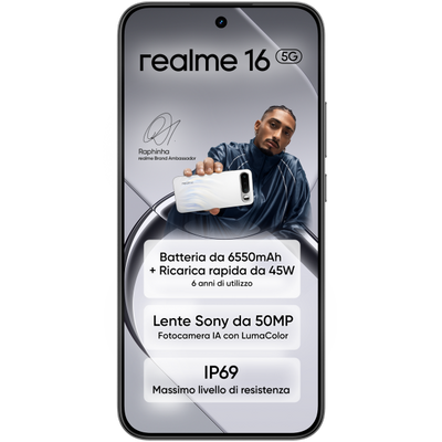 realme 16 5G 16,7 cm (6.57") Doppia SIM Android 16.0 USB tipo-C 8 GB 256 GB 6550 mAh Nero [0165090300]