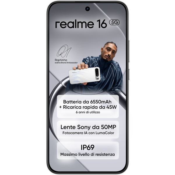 realme 16 5G 16,7 cm (6.57") Doppia SIM Android 16.0 USB tipo-C 8 GB 256 GB 6550 mAh Nero [0165090300]