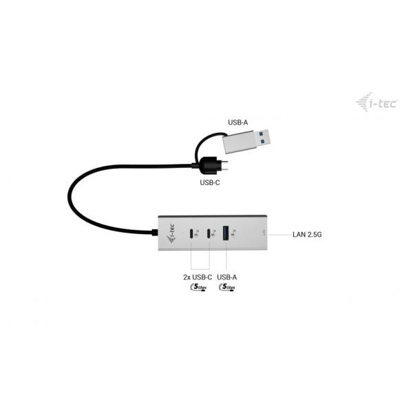 i-tec USB-C/USB-A Metal HUB 3 (2x USB-C, 1x USB-A) Port + 2.5GLAN [CAMETALG325HUB]