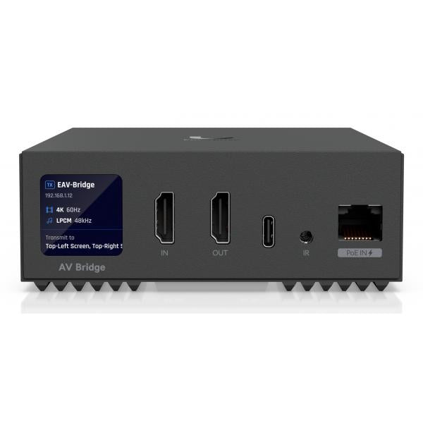 Ubiquiti - EAV-Bridge - transceiver AV-over-IP alimentato PoE+, progettato per collegare sorgenti e destinazioni audio/video professionali su rete. Supporta HDMI 2.0 fino a 4K60 e audio professionale [EAV-Bridge]