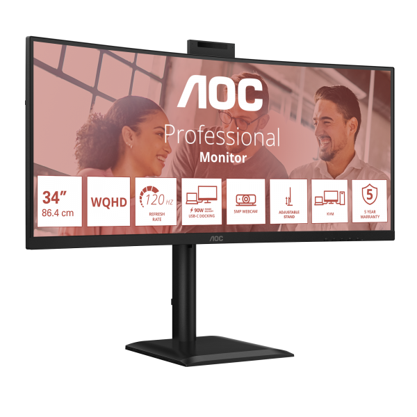 AOC MONITOR 34 LED VA 4K UHD 21:9 4MS 120hz 350 CDM, REG ALTEZZA, DP/HDMI, USB-C, WEBCAM, MULTIMEDIA [CU34E4CW]