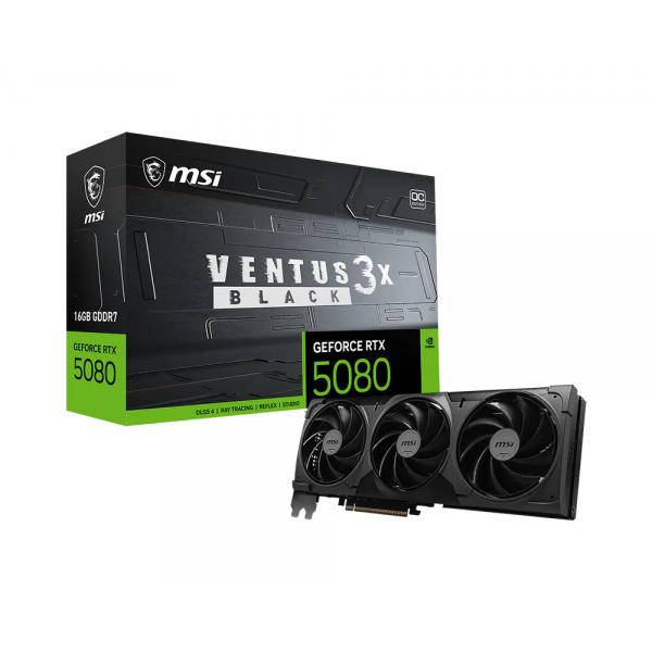 MSI VGA GEFROCE RTX 5080, RTX 5080 16G VENTUS 3X OC BLACK, 16GB GDDR7, HDMI/DP3, ATX, TRIPLE FAN, OC [RTX 5080 16G VE 3X O]