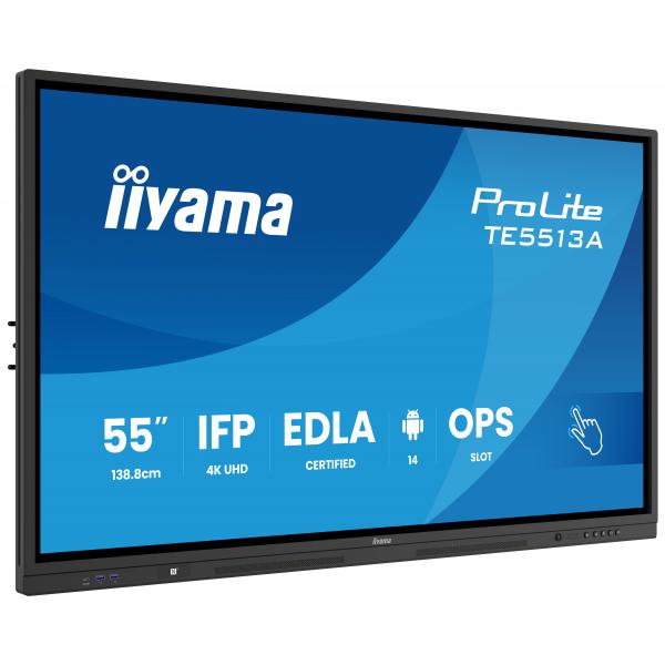 iiyama TE5513A-B3AG visualizzatore di messaggi Pannello piatto interattivo 138,7 cm (54.6") LCD Wi-Fi 500 cd/m 4K Ultra HD Nero Touch screen Processore integrato Android 24/7 [TE5513A-B3AG]