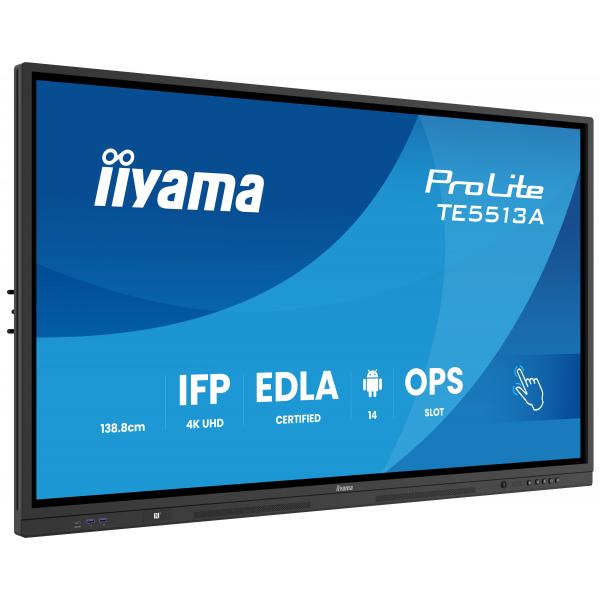 iiyama TE5513A-B3AG visualizzatore di messaggi Pannello piatto interattivo 138,7 cm (54.6") LCD Wi-Fi 500 cd/m 4K Ultra HD Nero Touch screen Processore integrato Android 24/7 [TE5513A-B3AG]