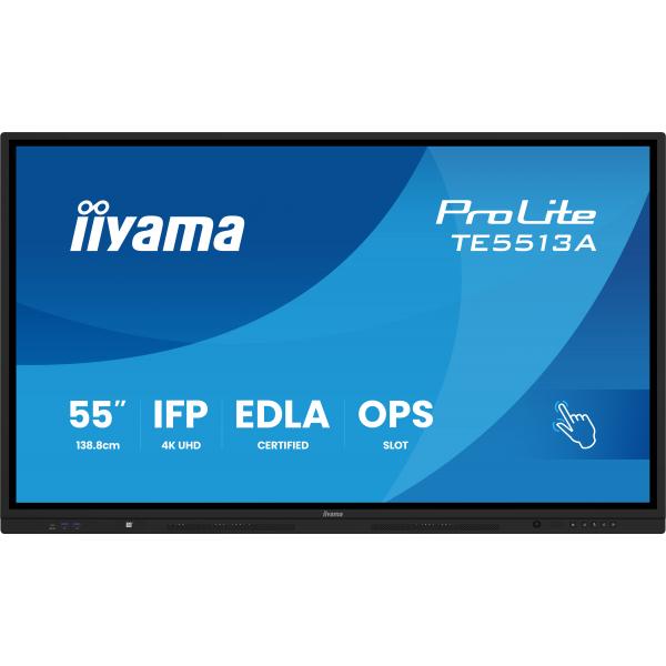 iiyama TE5513A-B3AG visualizzatore di messaggi Pannello piatto interattivo 138,7 cm (54.6") LCD Wi-Fi 500 cd/m 4K Ultra HD Nero Touch screen Processore integrato Android 24/7 [TE5513A-B3AG]