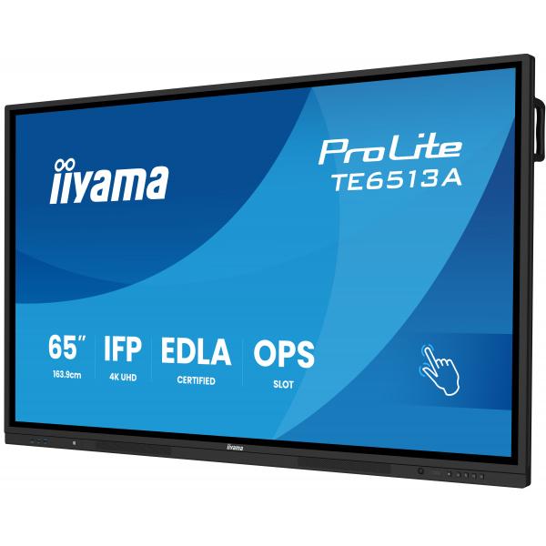 iiyama TE6513A-B3AG visualizzatore di messaggi Pannello piatto interattivo 163,8 cm (64.5") LCD Wi-Fi 500 cd/m 4K Ultra HD Nero Touch screen Processore integrato Android 24/7 [TE6513A-B3AG]