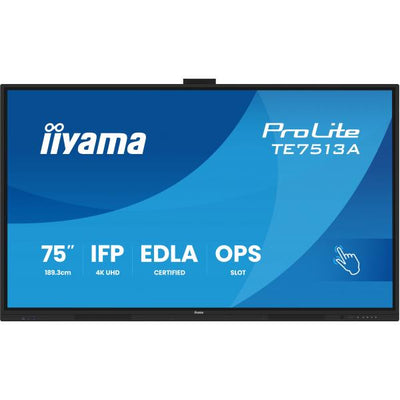 iiyama TE7513A-B3AG visualizzatore di messaggi Pannello piatto interattivo 190,5 cm (75") LCD Wi-Fi 500 cd/m 4K Ultra HD Nero Touch screen Processore integrato Android 24/7 [TE7513A-B3AG]