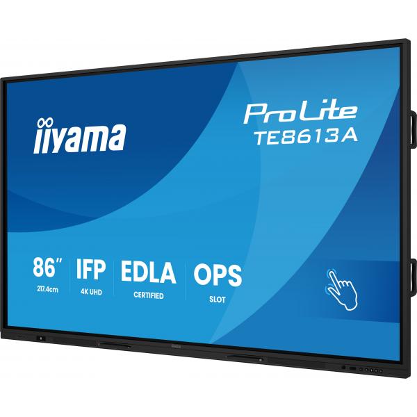 iiyama TE8613A-B3AG visualizzatore di messaggi Pannello piatto interattivo 2,17 m (85.6") LCD Wi-Fi 500 cd/m 4K Ultra HD Nero Touch screen Processore integrato Android 24/7 [TE8613A-B3AG]