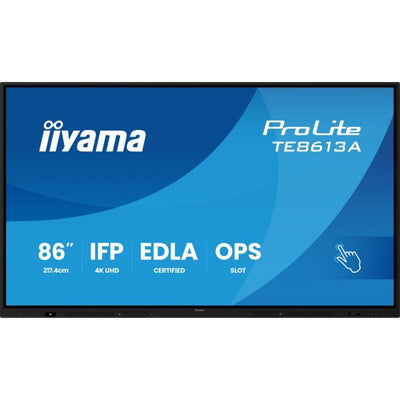 iiyama TE8613A-B3AG visualizzatore di messaggi Pannello piatto interattivo 2,17 m (85.6") LCD Wi-Fi 500 cd/m 4K Ultra HD Nero Touch screen Processore integrato Android 24/7 [TE8613A-B3AG]