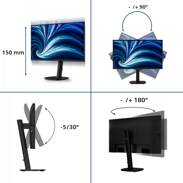 PHILIPS MONITOR 27 LED IPS FHD 16:9 4MS, REG ALTEZZA, DP/HDMI, USB-C [27B2U3301]