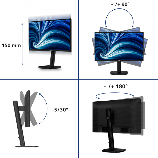 PHILIPS MONITOR 23,8 LED IPS FHD 16:9 4MS, REG ALTEZZA, VGA/DP/HDMI [24B2N3200A]