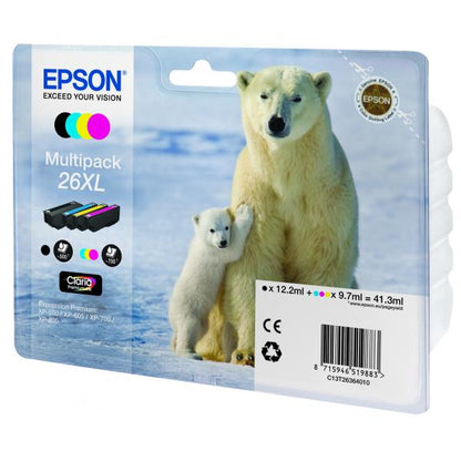 EPSON CART INK MULTIPACK PER XP-600/605/700/800 SERIE 26XL/ORSO POLARE (T262140 + T263240 + T263340 + T263440) [C13T26364010]