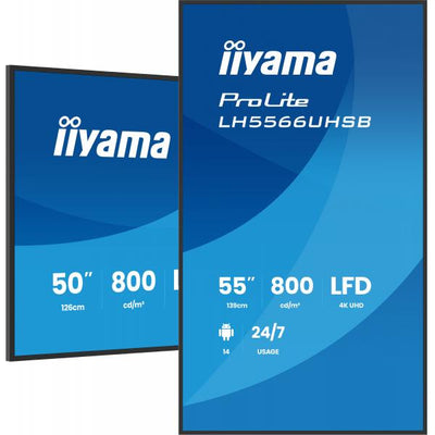 Iiyama Prolite 55 inch - 4k UHD Touch Display - 3840x2160 - 24/7 - Android 14 [LH5566UHSB-B1AG]