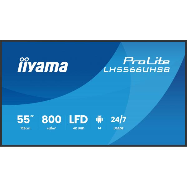 Iiyama Prolite 55 inch - 4k UHD Touch Display - 3840x2160 - 24/7 - Android 14 [LH5566UHSB-B1AG]
