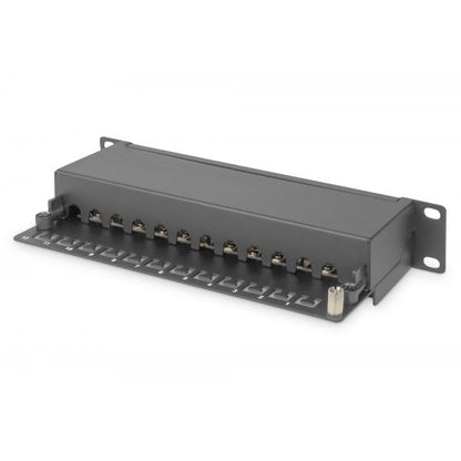 Digitus CAT 6 - Class E patch panel - shielded - 10inch Rack Mount - 12-port RJ45 8P8C - LSA - 1U - Black [DN-91612S]